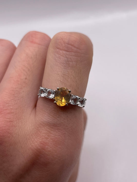 Silver opal and topaz ring