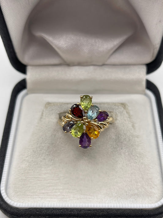 9ct gold multi gemstone ring