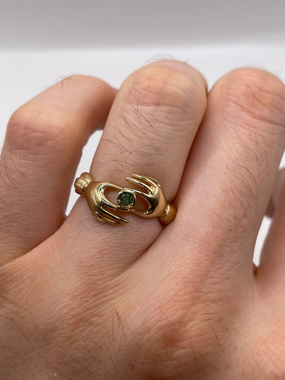 9ct gold emerald double hand ring
