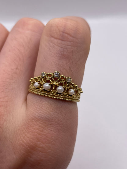 18ct gold pearl and diamond tiara ring