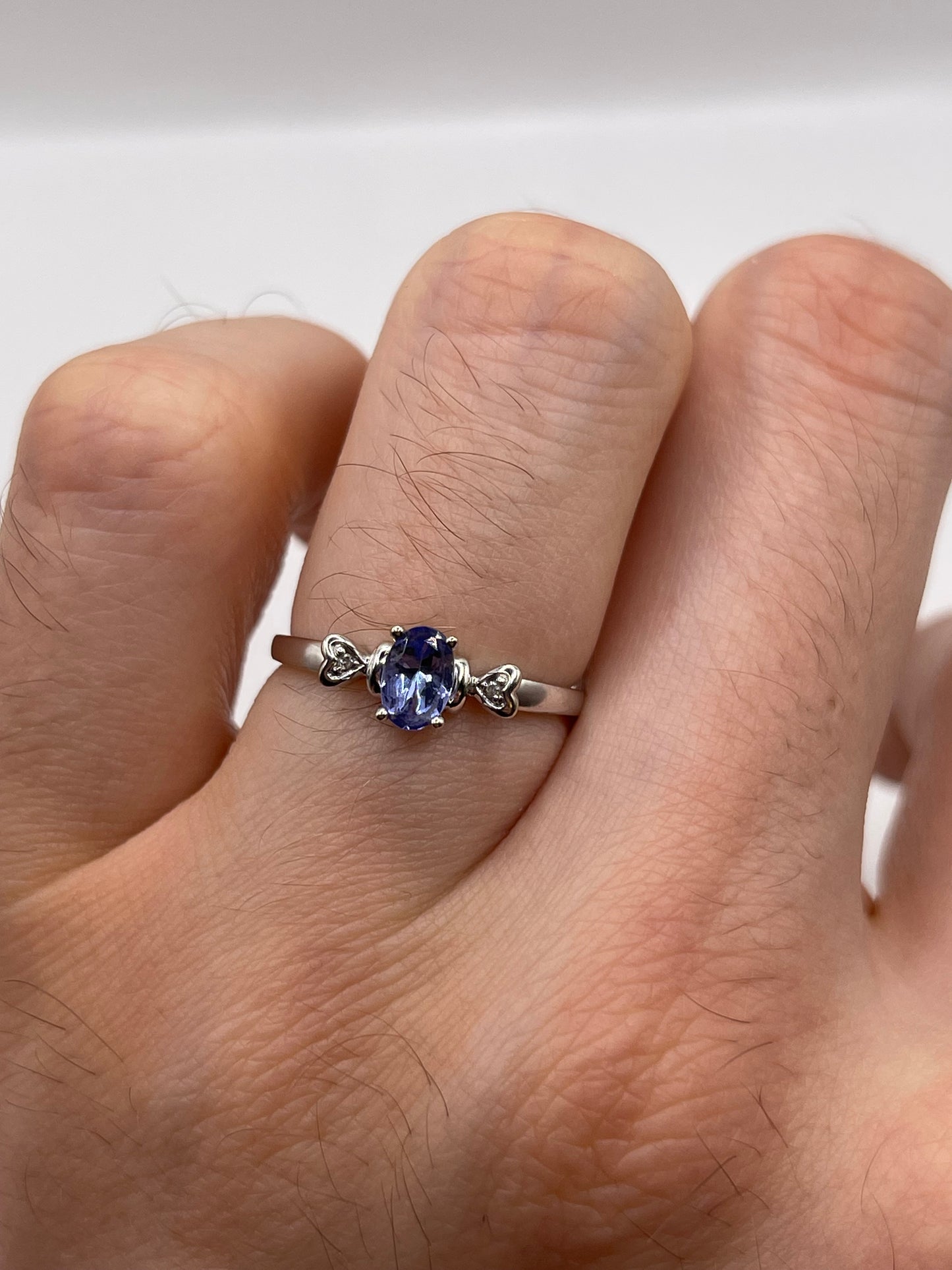 9ct white gold tanzanite and diamond ring