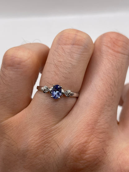 9ct white gold tanzanite and diamond ring