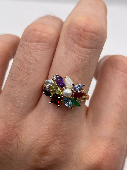9ct gold multi gemstone ring