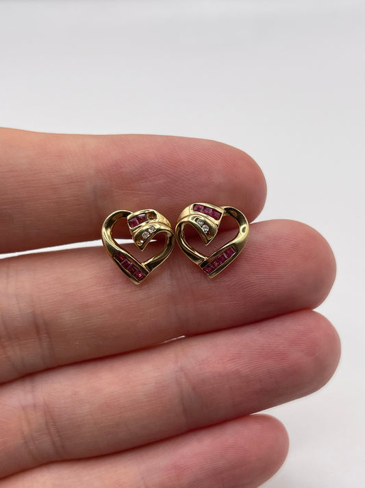 9ct gold ruby and diamond earrings