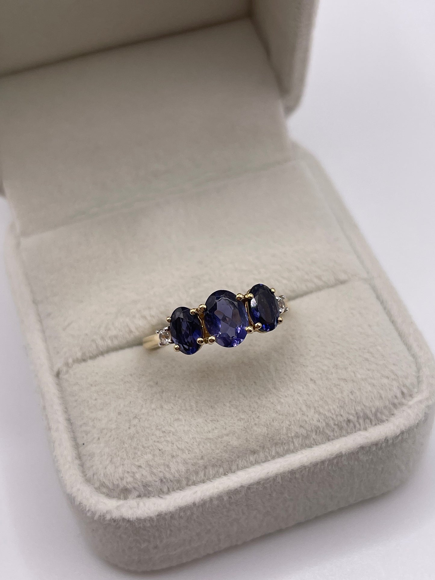 9ct gold iolite and diamond ring