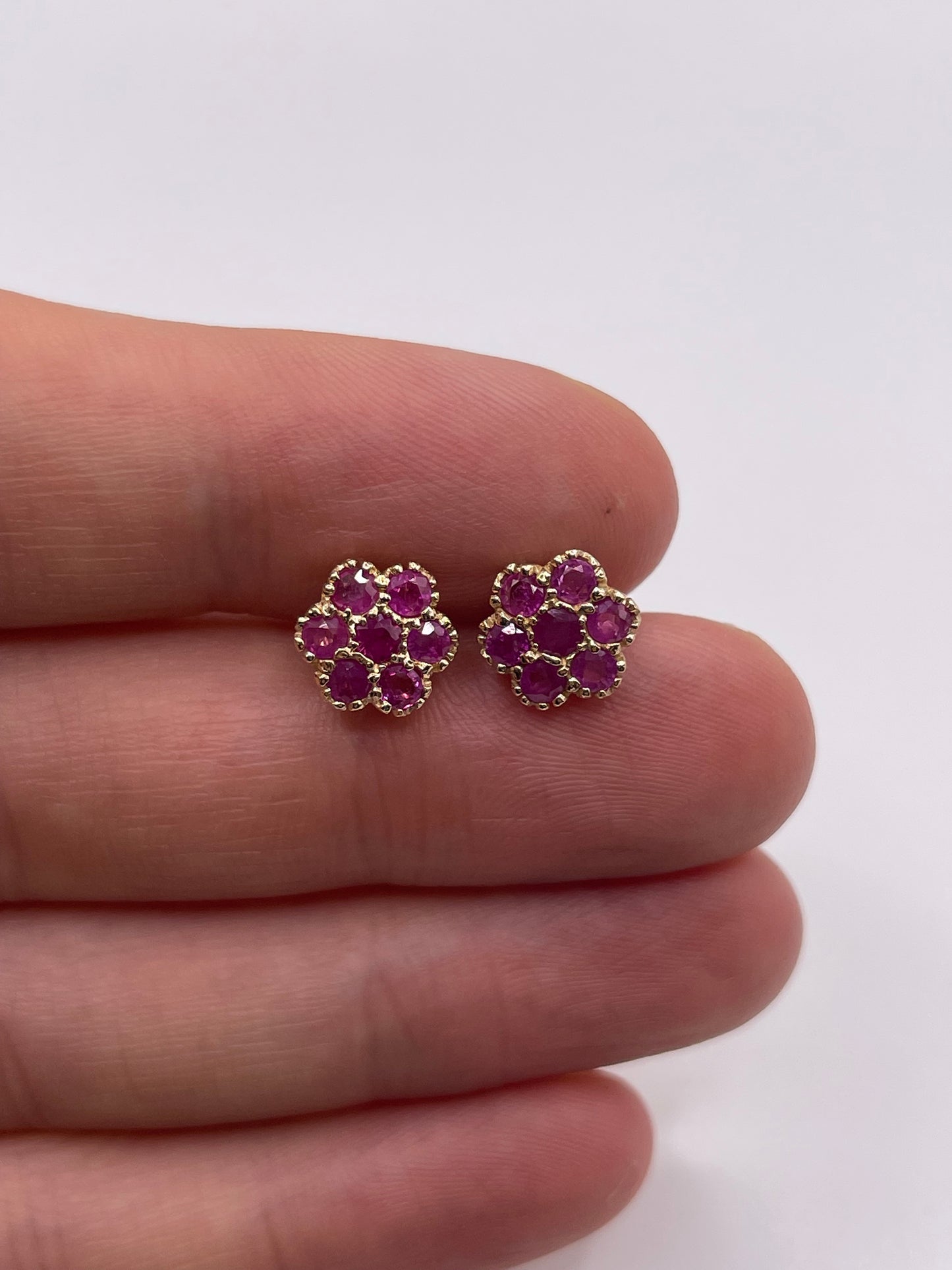 9ct gold ruby cluster earrings