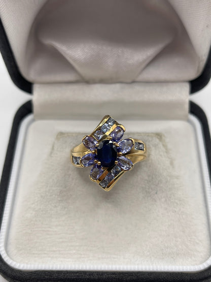9ct gold sapphire and tanzanite ring