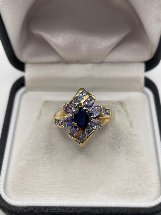 9ct gold sapphire and tanzanite ring