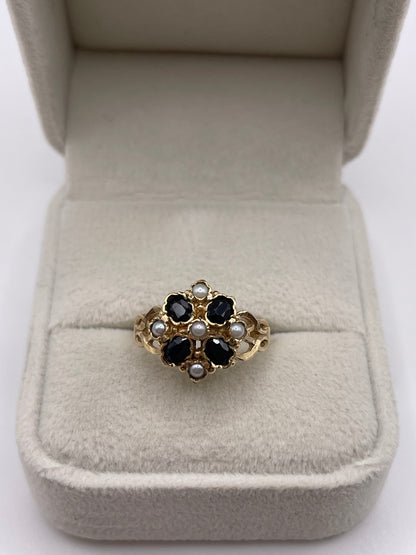 9ct gold sapphire and pearl ring