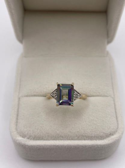 9ct gold mystic topaz and diamond ring