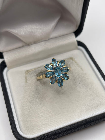 9ct gold blue topaz and diamond ring