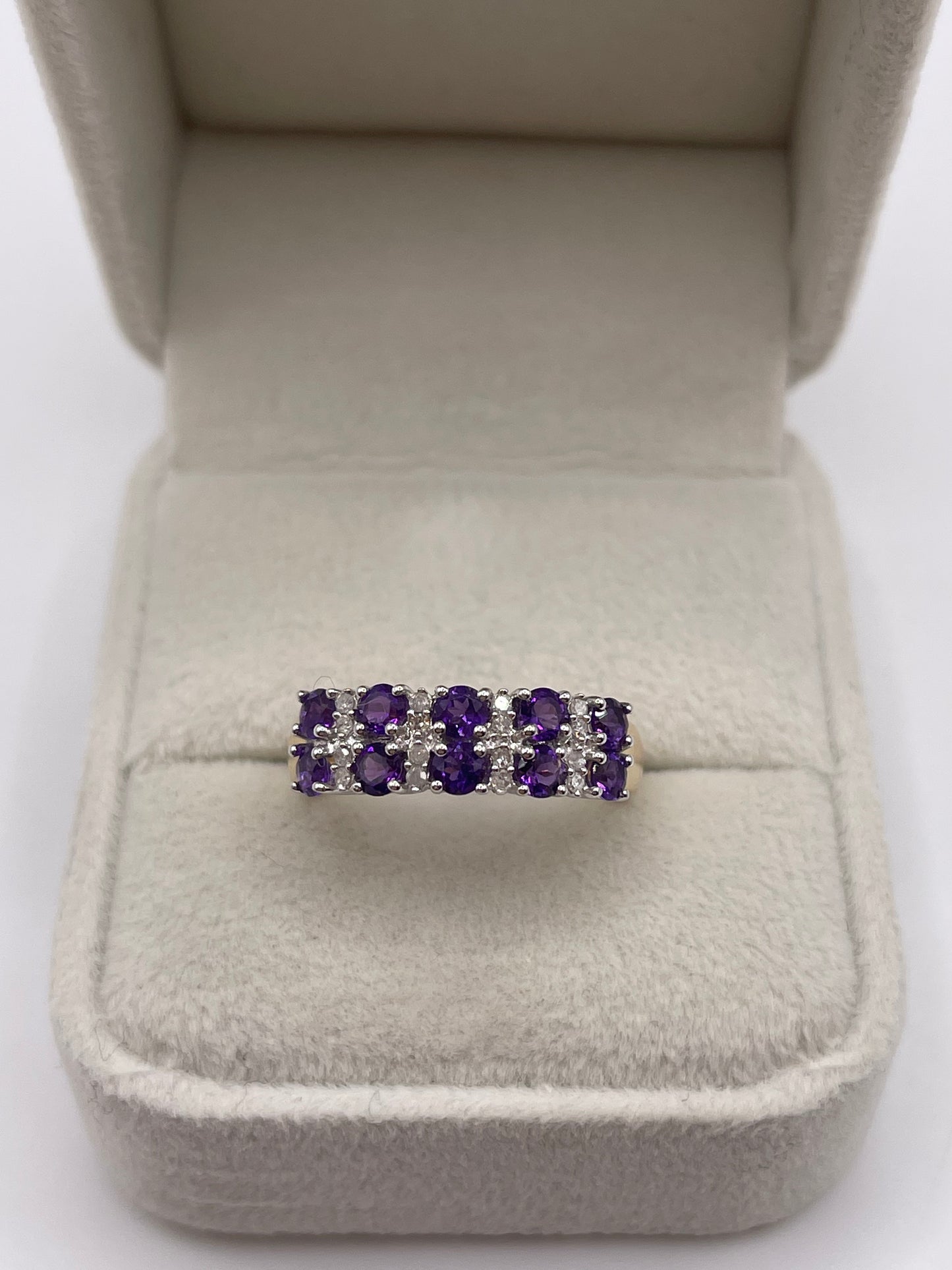 9ct gold amethyst and diamond ring