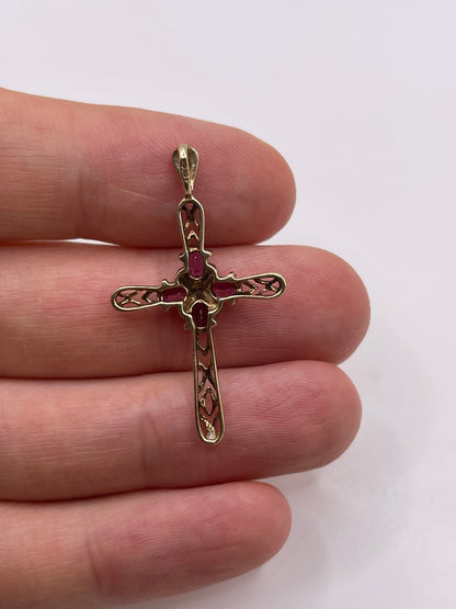 9ct gold garnet and diamond cross pendant