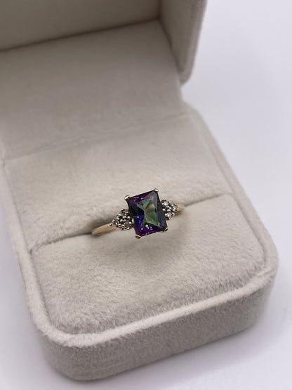 9ct gold mystic topaz and diamond ring