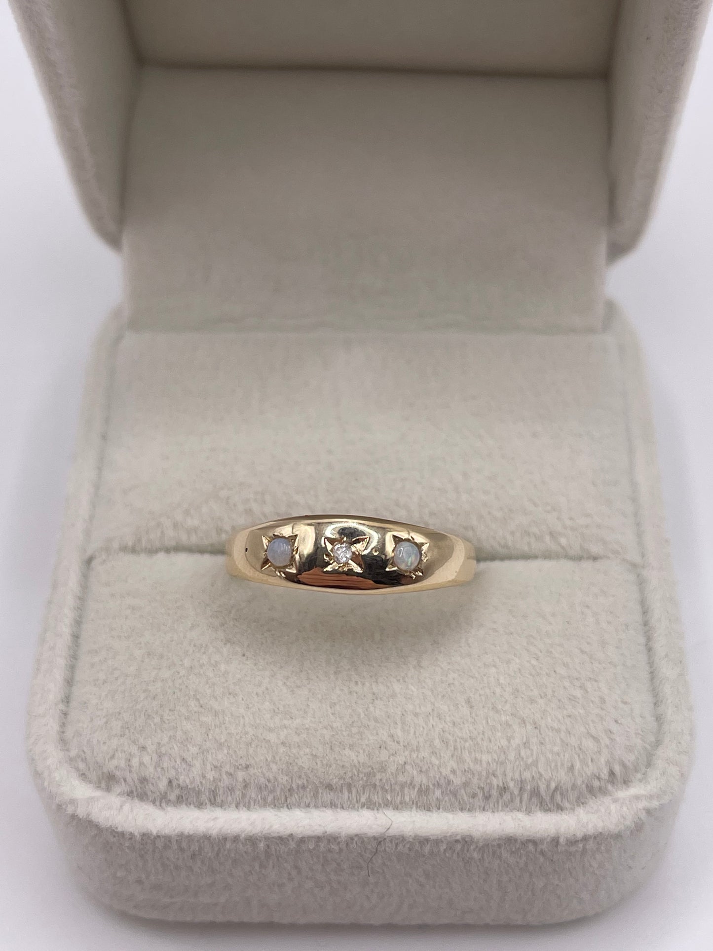 9ct gold opal and diamond gypsy ring