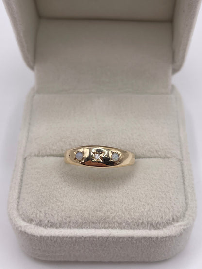 9ct gold opal and diamond gypsy ring