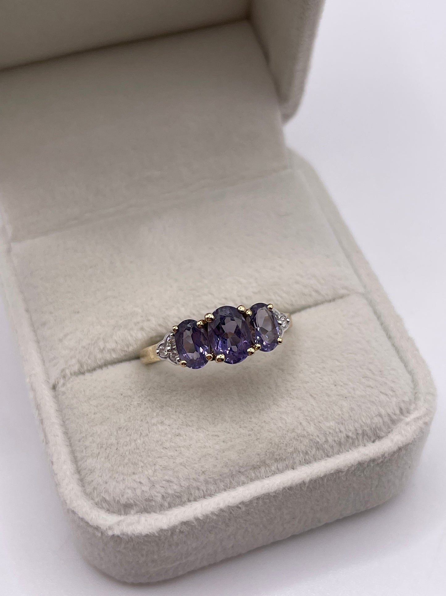 9ct gold iolite and diamond ring