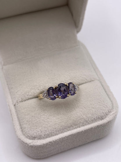 9ct gold iolite and diamond ring