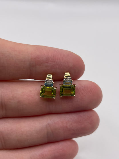 9ct gold peridot, topaz and diamond earrings