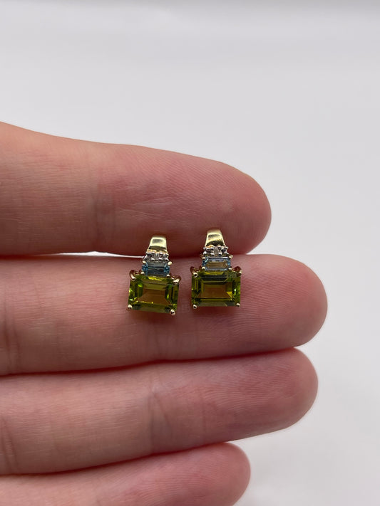 9ct gold peridot, topaz and diamond earrings