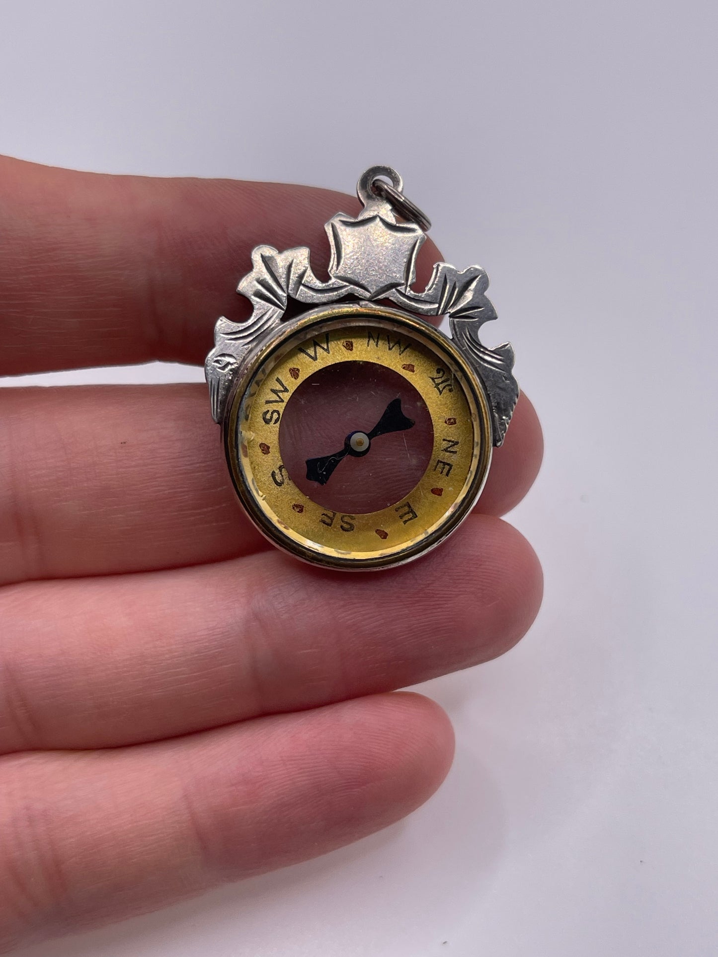 Silver compass fob pendant