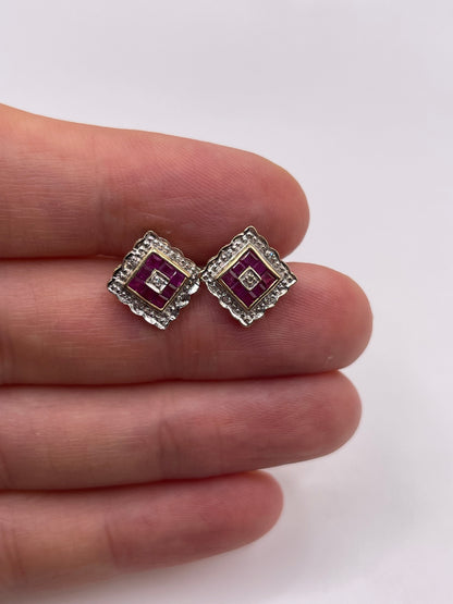 9ct gold ruby and diamond earrings