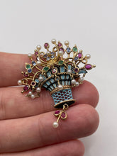 Load image into Gallery viewer, 9ct gold enamel and multi gemstone brooch
