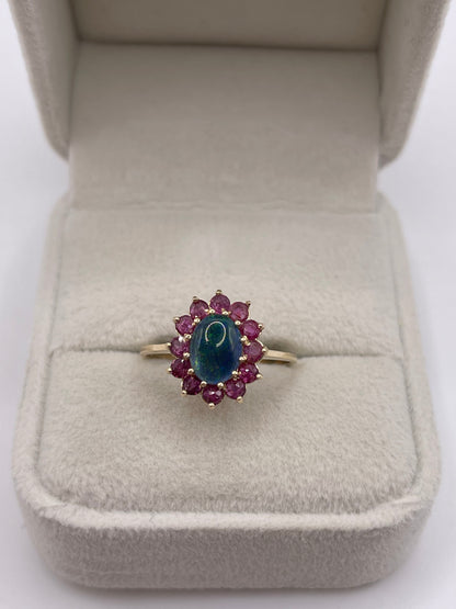 9ct gold opal triplet and ruby ring