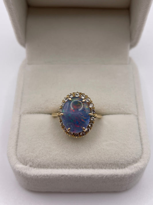 SPLIT PAYMENT 2. 18ct gold black opal triplet and diamond ring