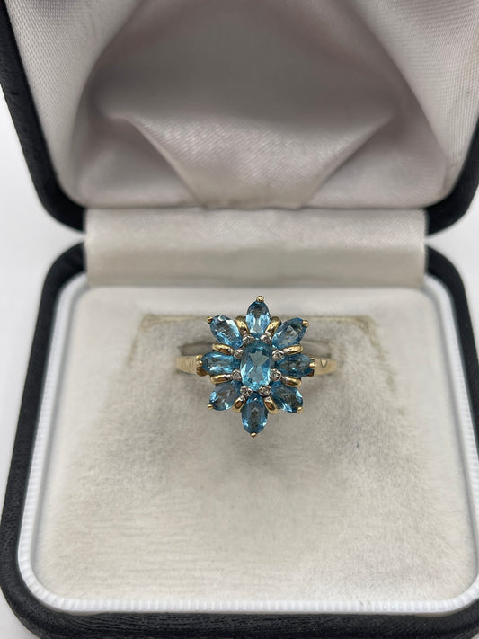 9ct gold blue topaz and diamond ring