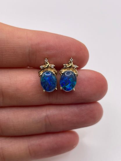 9ct gold opal triplet and diamond earrings