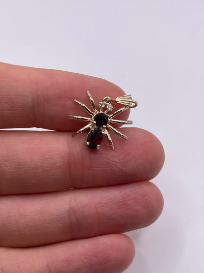 9ct gold garnet and diamond spider pendant