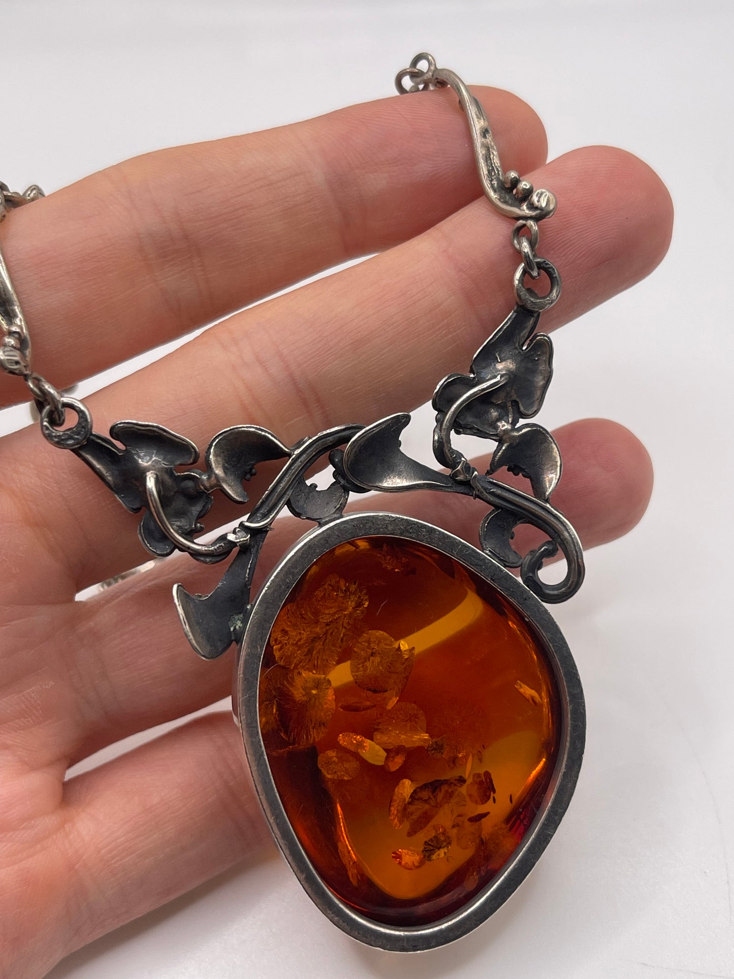 Silver amber necklace