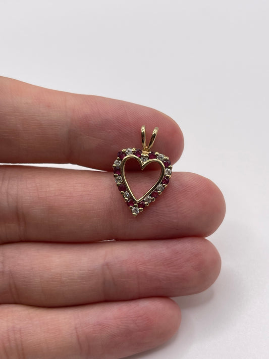 9ct gold ruby and diamond heart pendant