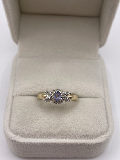 9ct gold tanzanite and diamond ring