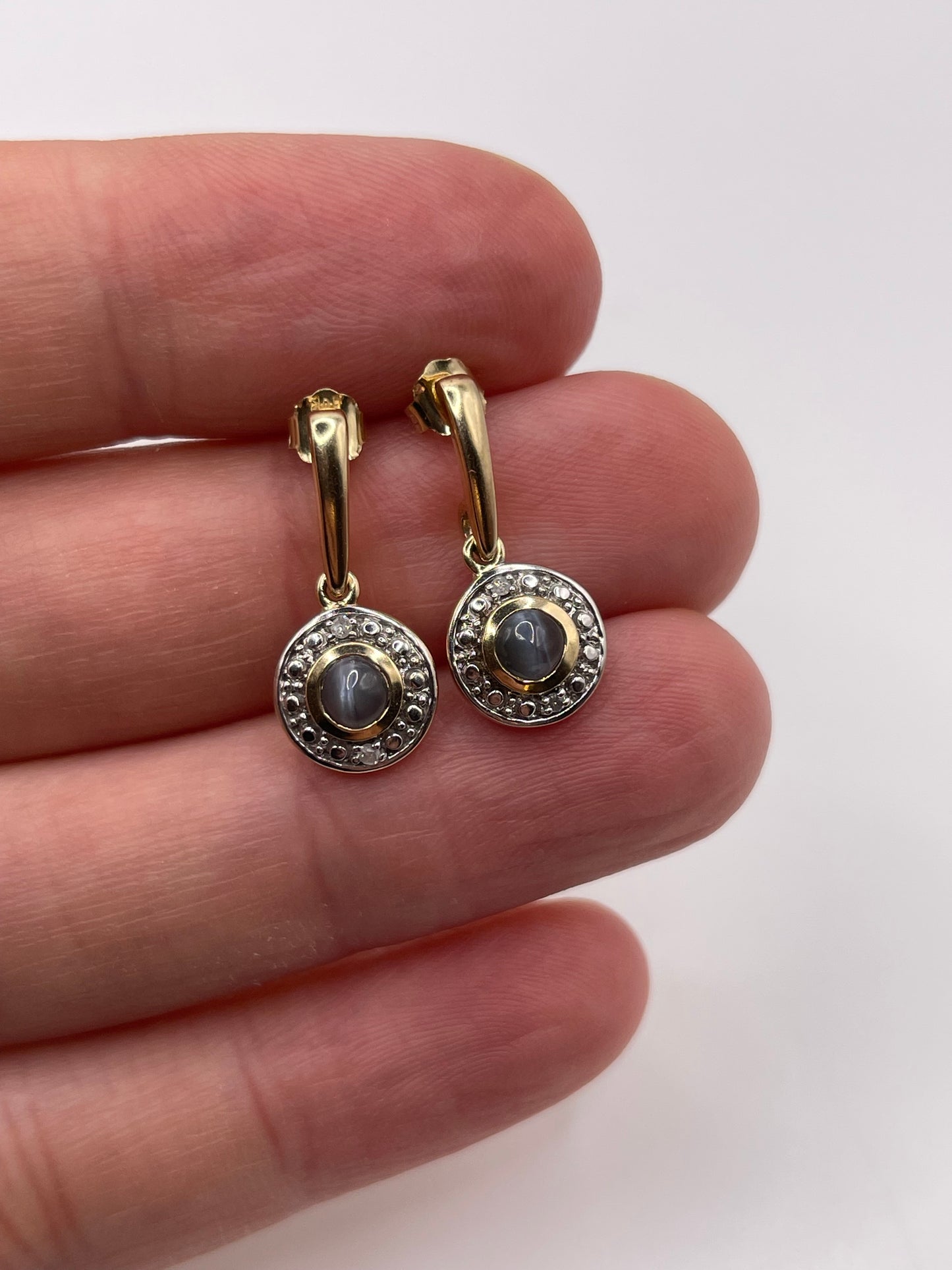 9ct gold cats eye and diamond earrings