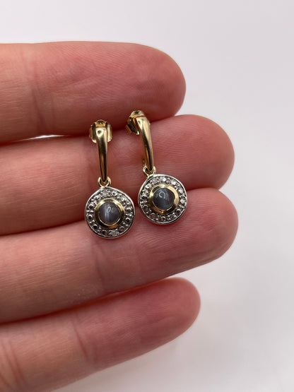 9ct gold cats eye and diamond earrings