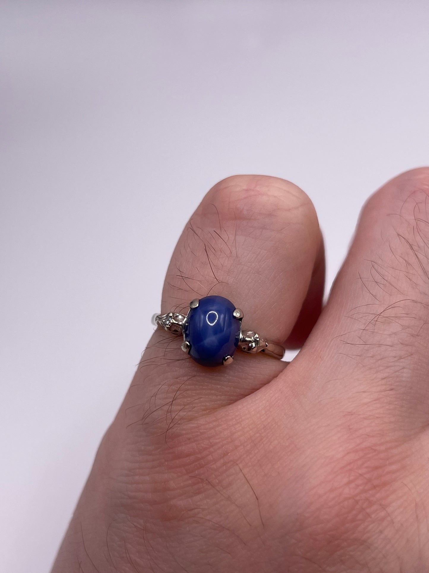14ct white gold star sapphire and diamond ring
