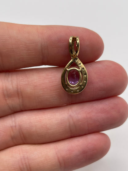 9ct gold amethyst and diamond pendant