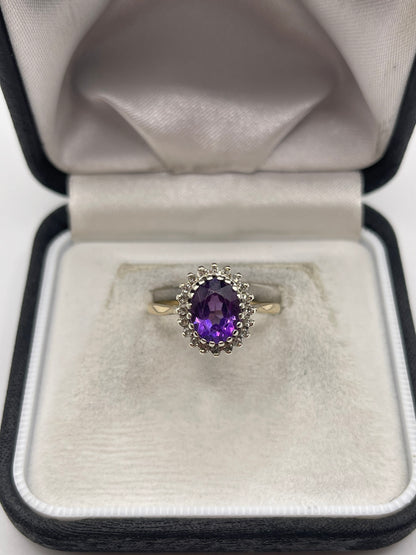 9ct gold amethyst and diamond ring