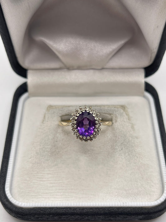 9ct gold amethyst and diamond ring