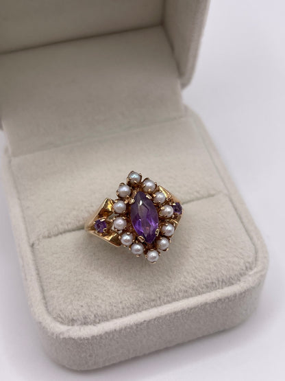 9ct gold amethyst and pearl ring