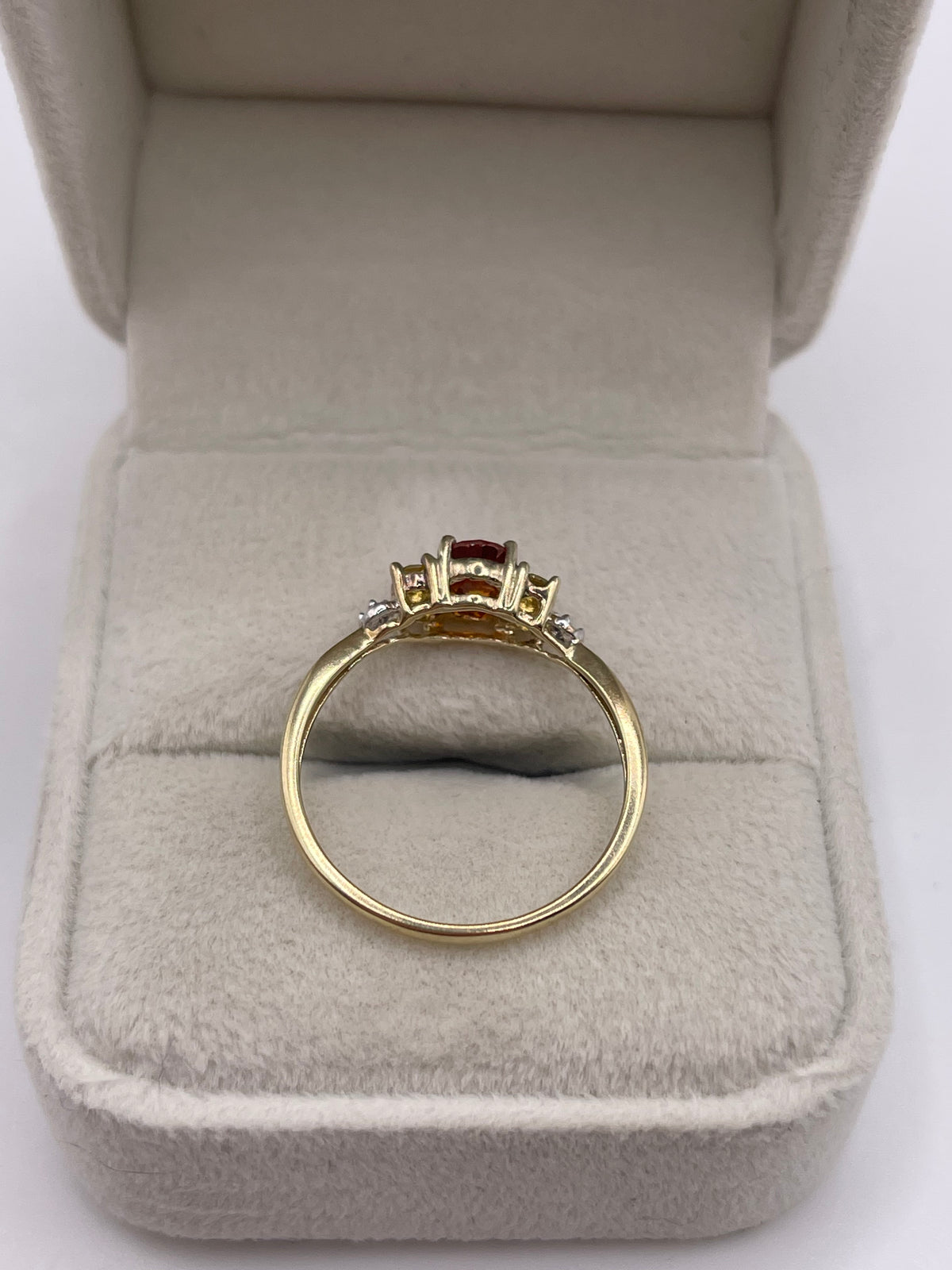 9ct gold citrine, quartz and diamond ring