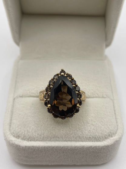 9ct gold Smokey quartz cluster ring