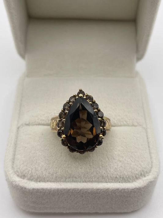 9ct gold Smokey quartz cluster ring