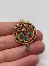 Load image into Gallery viewer, 9ct gold emerald brooch /pendant
