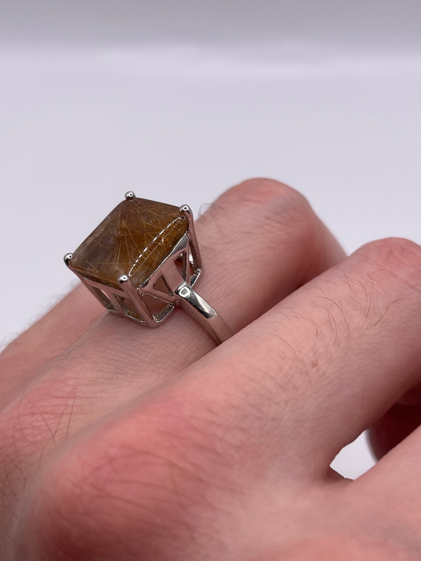 Silver rutile quartz ring