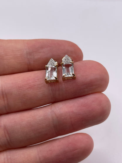 9ct gold green amethyst and diamond earrings