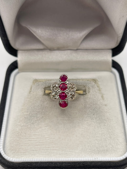 Antique 18ct gold ruby and diamond ring