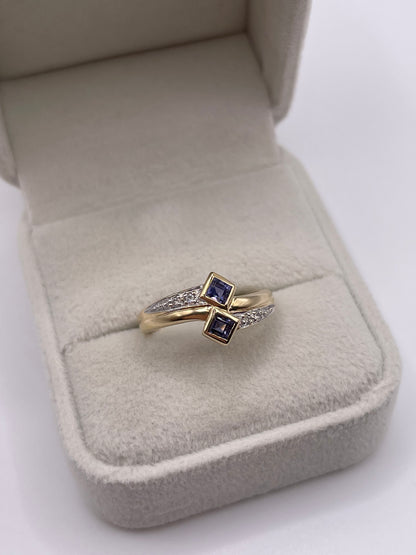 9ct gold iolite and diamond ring
